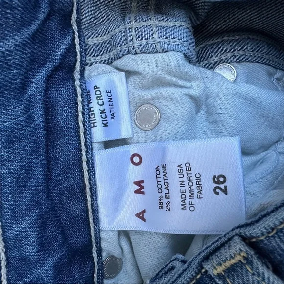 AMO High Rise Kick Crop Dark Wash Blue Denim Jeans in Patience Size 26 - Picture 10 of 10
